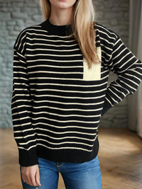 Hazel Blues® |  Striped Mock Neck Long Sleeve Sweater