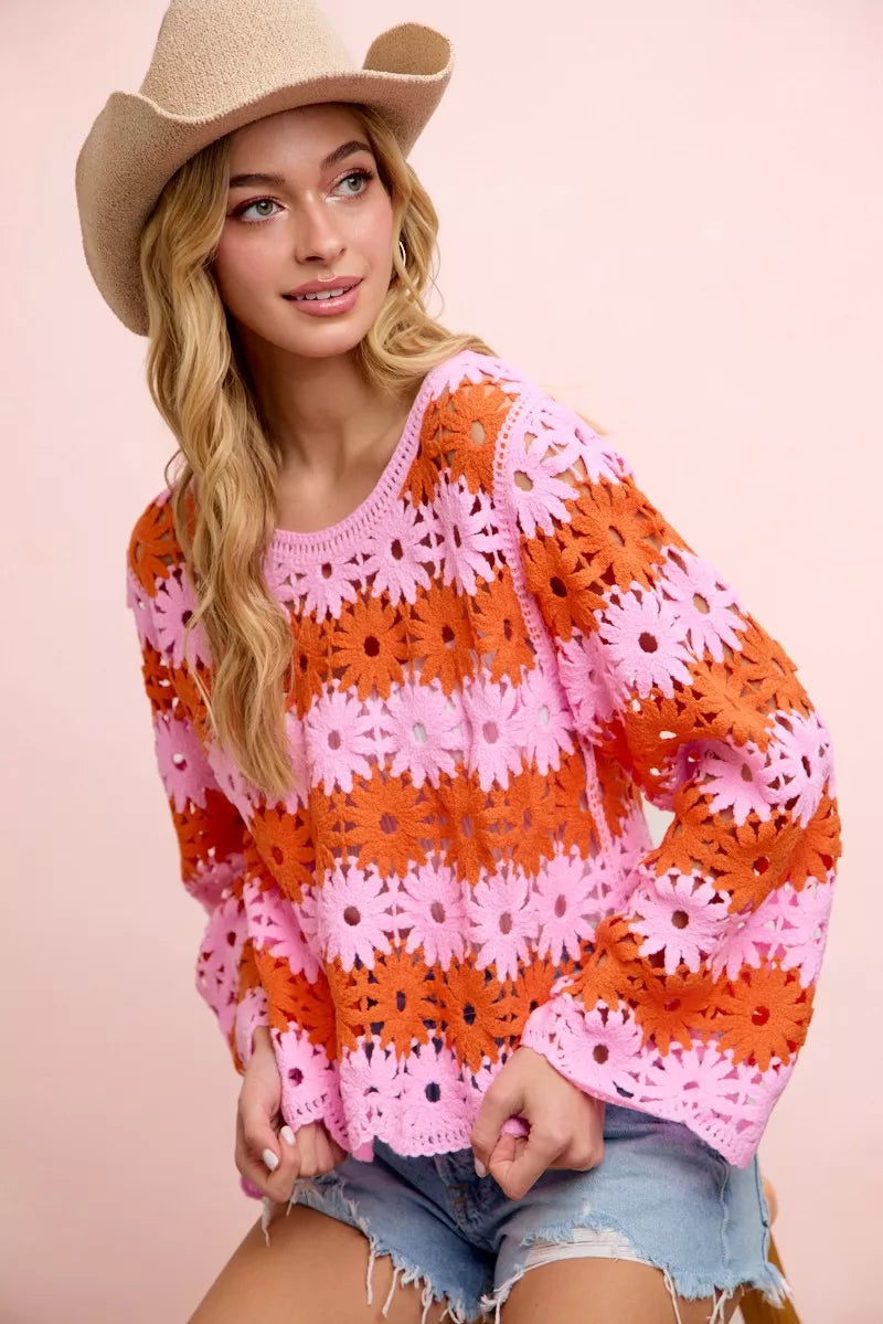 BiBi Flower Crochet Knit Top – Hazel Blues®