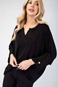 Hazel Blues® |  Celeste Notched Three-Quarter Sleeve Blouse