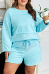 Hazel Blues® | Aruba Blue Solid Color Splicing Raw Hem Pullover Top Shorts Set