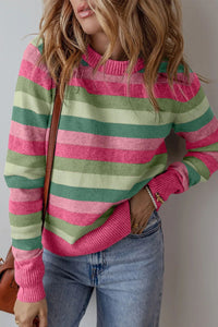 Hazel Blues® |  Striped Round Neck Long Sleeve Sweater