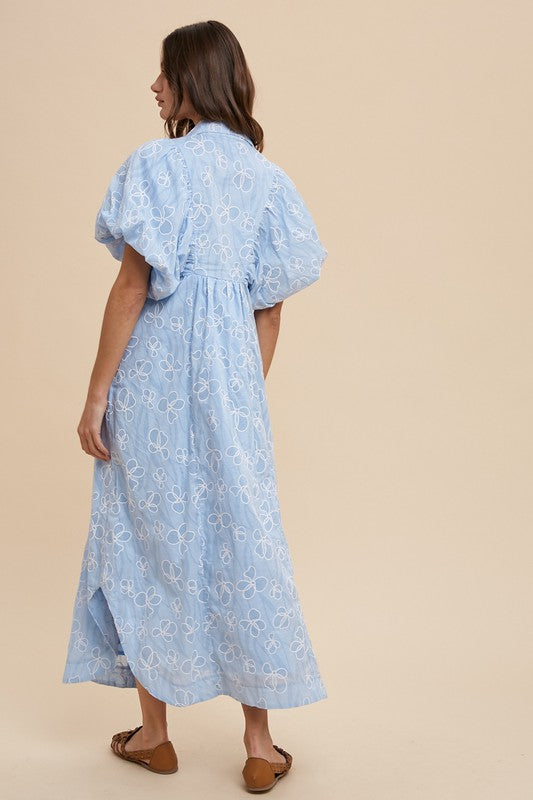 Hazel Blues® |  Annie Wear Floral Smock Detail Puff Sleeve Dress