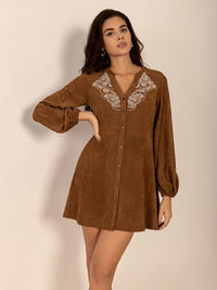 Hazel Blues® |  Notched Button Down Long Sleeve Mini Dress