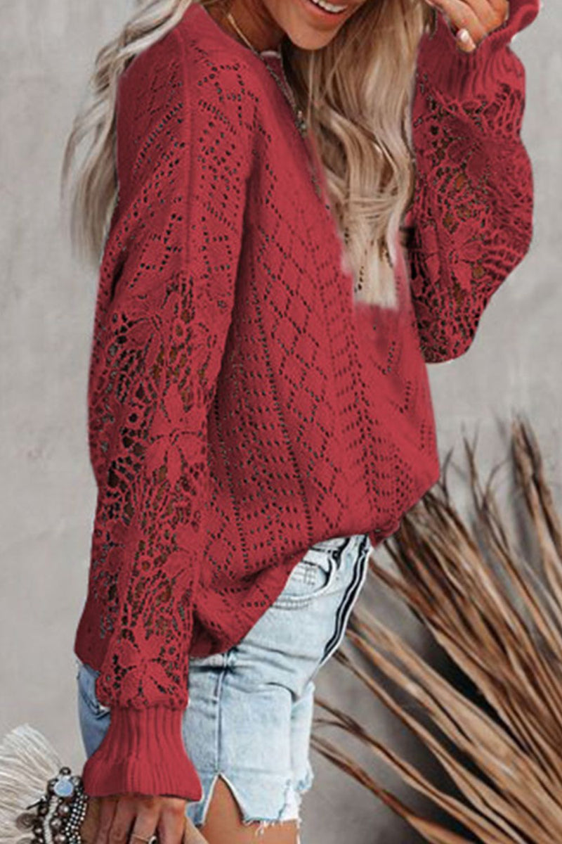 Hazel Blues® |  Openwork Round Neck Long Sleeve Sweater