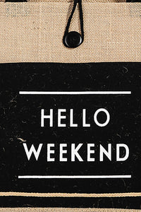 Hazel Blues® |  Fame Hello Weekend Burlap Tote Bag