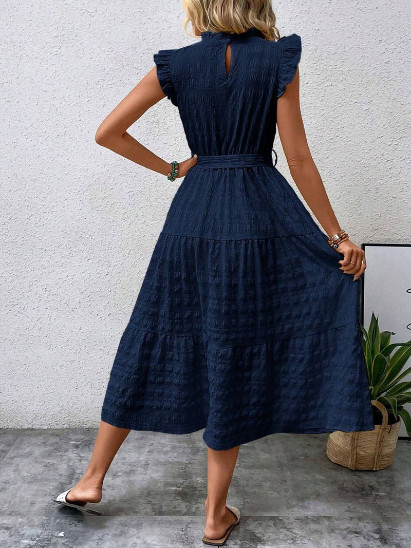 Hazel Blues® |  Tied Ruffled Cap Sleeve Midi Dress