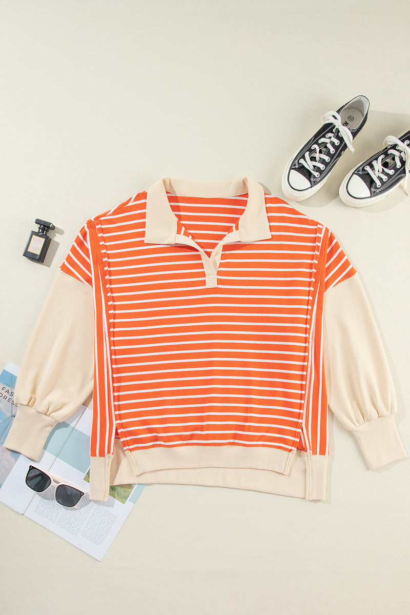 Hazel Blues® |  Striped Johnny Collar Long Sleeve Sweatshirt