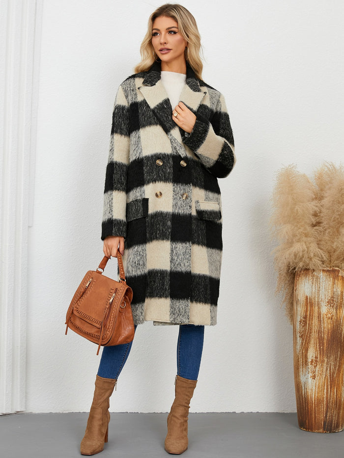 Hazel Blues® |  Plaid Double-Breasted Long Sleeve Coat