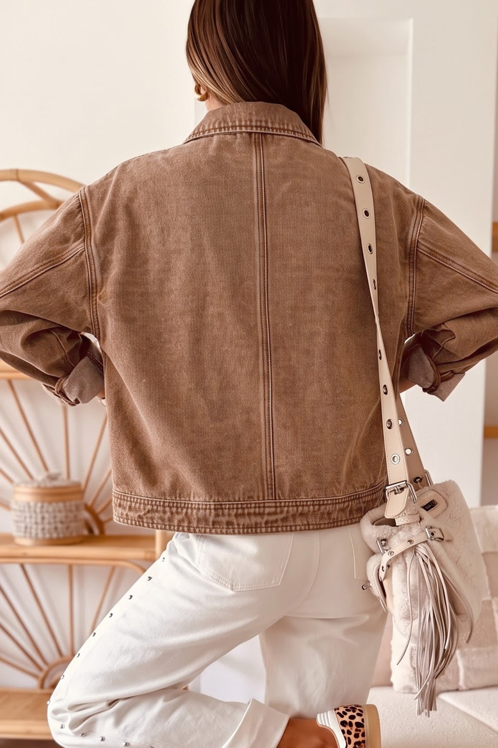 Studded Trail Zip-Up Denim Jacket