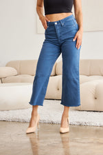Hazel Blues® |  RFM Crop Chloe Tummy Control High Waist Raw Hem Jeans