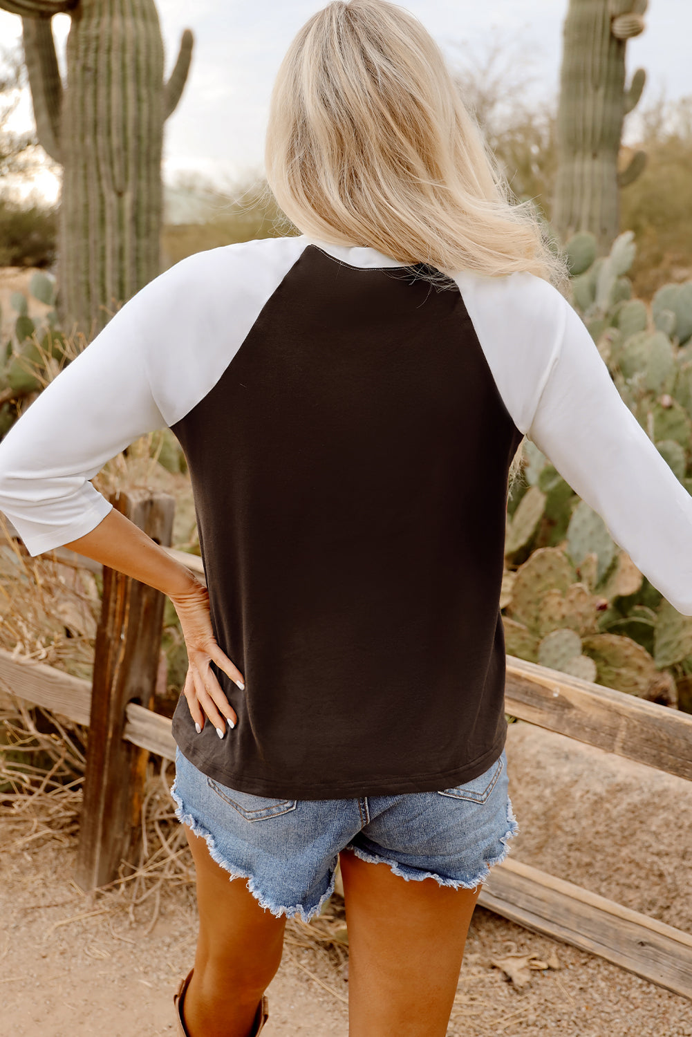 Brown Yeehaw Western Raglan Long-Sleeve Top