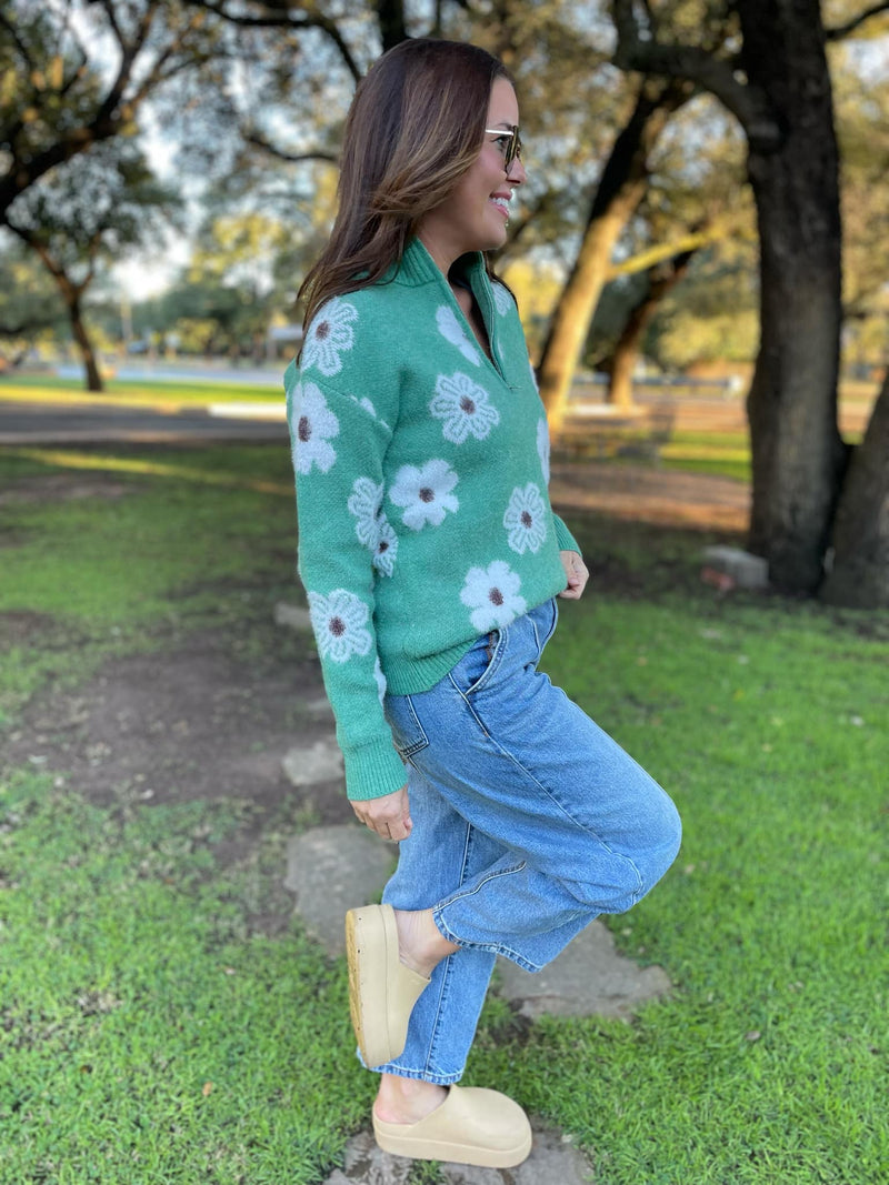 PREORDER: Flower Powered Half Zip Sweater in Four Colors