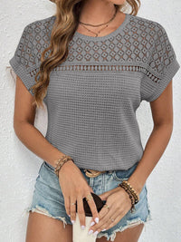 Hazel Blues® |  Waffle-Knit Round Neck Short Sleeve Top