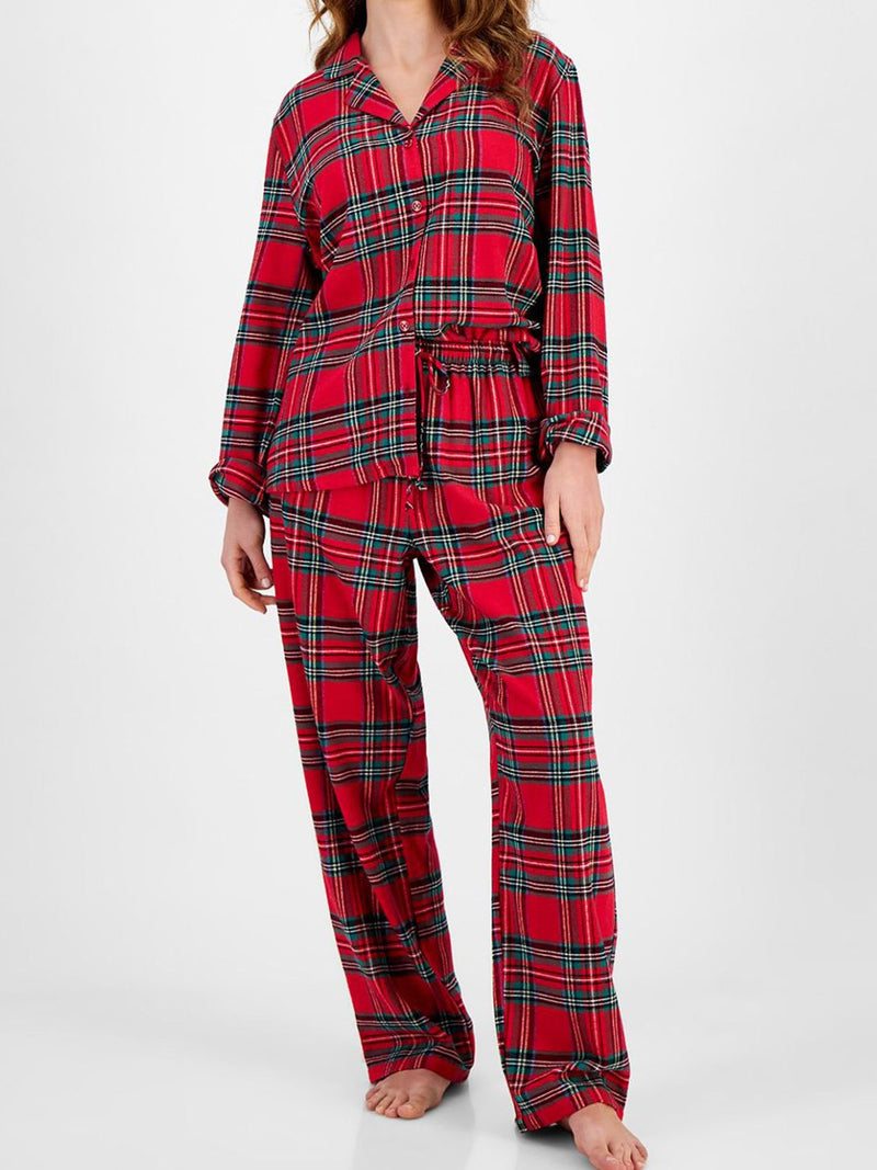 Hazel Blues® |  Plaid Collared Neck Button Up Top and Pants Lounge Set