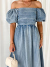 Hazel Blues® |  Off-Shoulder Balloon Sleeve Denim Dress