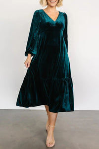 Hazel Blues® |  V-Neck Long Sleeve Midi Velvet Dress