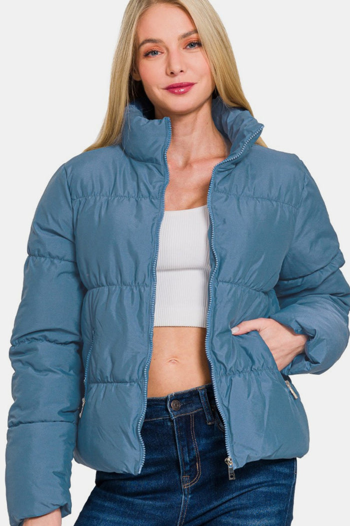 Hazel Blues® |  Zenana Zip Up Turtleneck Puffer Jacket with Pockets