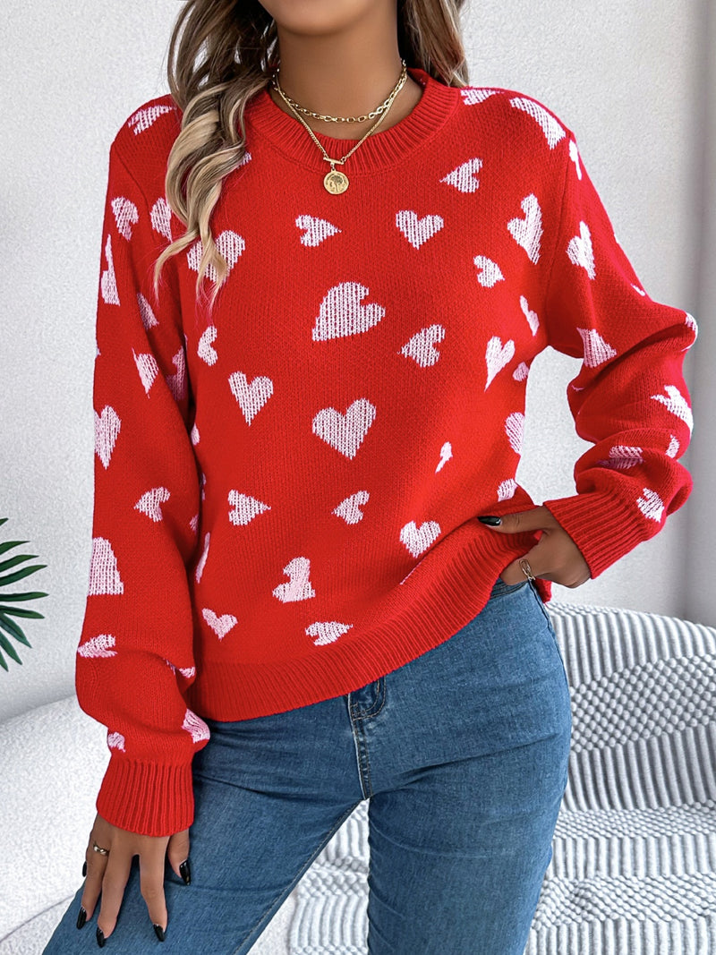 Hazel Blues® |  Heart Round Neck Long Sleeve Sweater