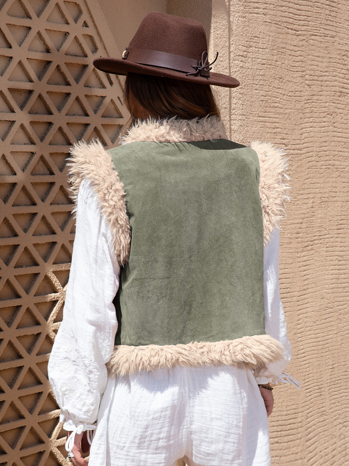 Hazel Blues® |  Fuzzy Trim Open Front Vest Coat