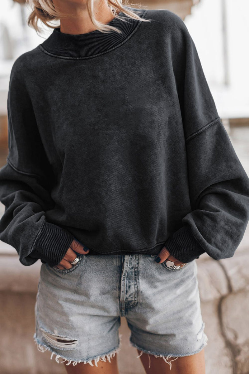 Hazel Blues® |  Mock Neck Dropped Shoulder Sweatshirt