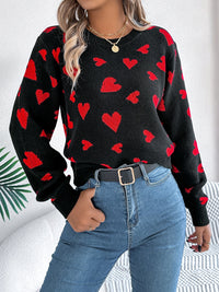 Hazel Blues® |  Heart Round Neck Long Sleeve Sweater