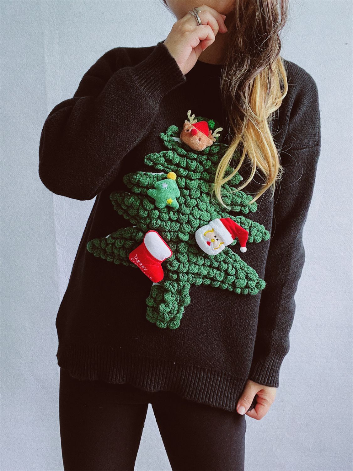 Hazel Blues® |  Christmas Tree Round Neck Long Sleeve Sweater