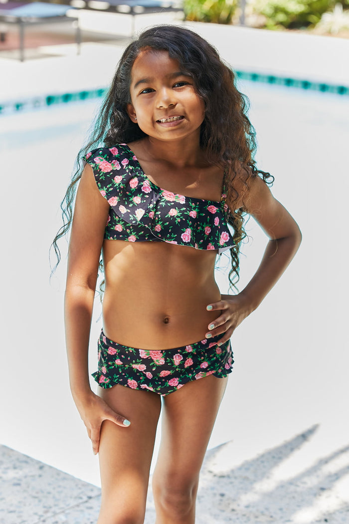 Hazel Blues® | Clear Waters Two-Piece Swim Set in Black Roses: Youth