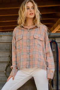 Hazel Blues® |  And The Why Plaid Button Up Raw Hem Shirt