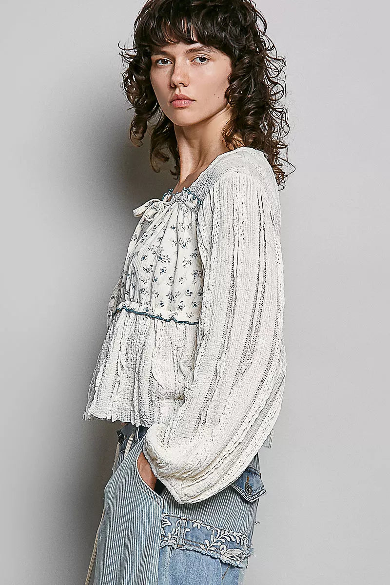 POL Square Neck Lace Long Balloon Sleeve Top – Hazel Blues®