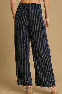 Hazel Blues® |  Umgee Elastic Waist Striped Wide Leg Velvet Pants