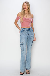 Hazel Blues® |  RISEN High Rise Cargo Flare Jeans