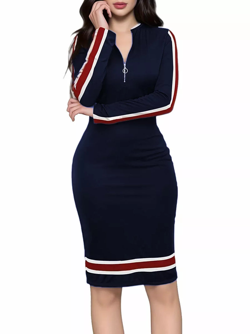 Women's Work Dress Shift Dress Elegant Office Daily Midi Dress Patchwork Stand Collar Long Sleeve Plain Regular Fit Red Navy Blue Spring Fall S M L XL Women's Work Dress Shift Dress Elegant Office Daily Midi Dress Patchwork Stand Collar Long Sleeve Plain Regular Fit Red Navy Blue Spring Fall S M L XL