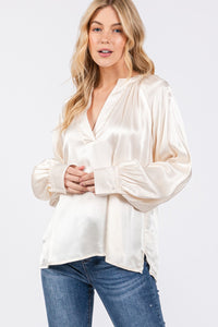 Hazel Blues® |  SAGE + FIG Notched Long Sleeve Blouse