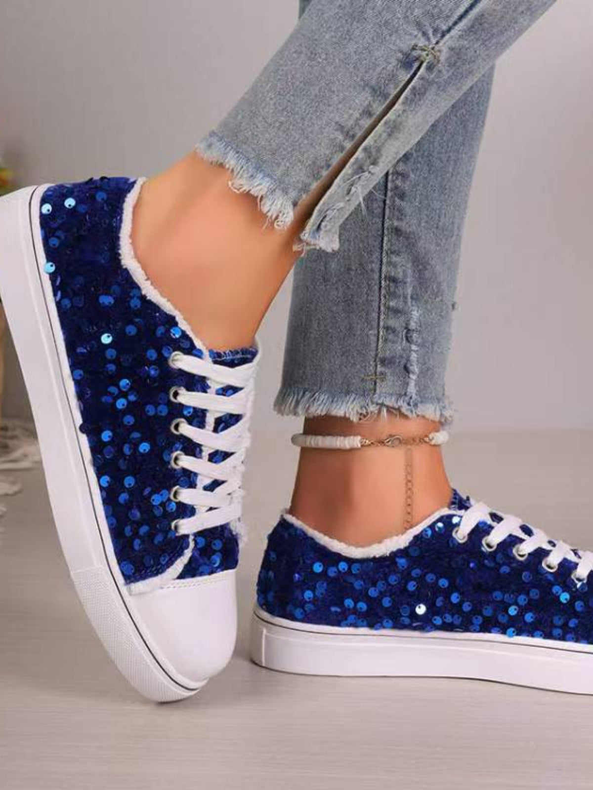 Hazel Blues® |  Sequin Round Toe Flat Sneakers