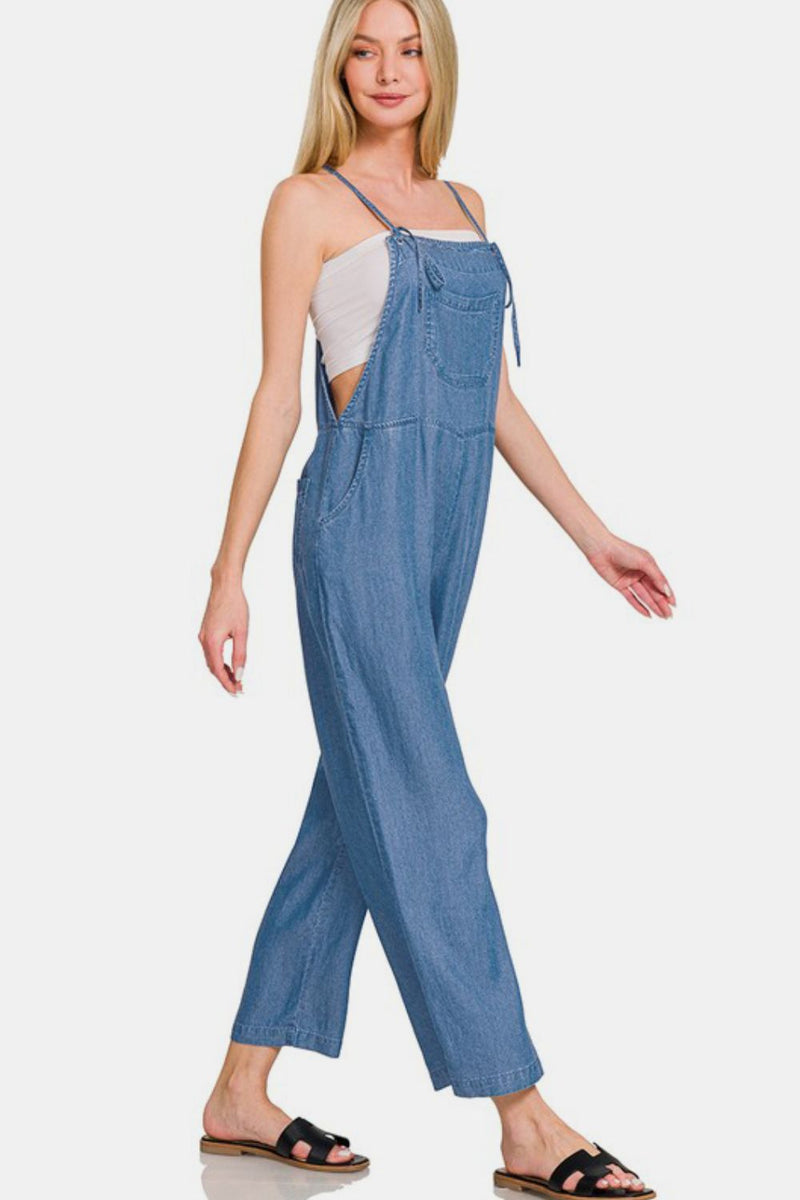 Hazel Blues® |  Zenana Washed Adjustable Strap Wide Leg Denim Overalls