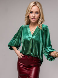 Hazel Blues® |  V-Neck Three-Quarter Sleeve Blouse