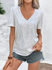 Hazel Blues® |  Sequin Round Neck Short Sleeve Top