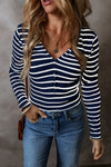 Hazel Blues® |  Striped V-Neck Long Sleeve Top