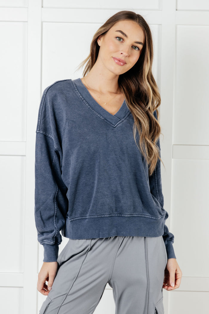 Hazel Blues® |  Rep Ready Mineral Wash French Terry Pullover in Blue