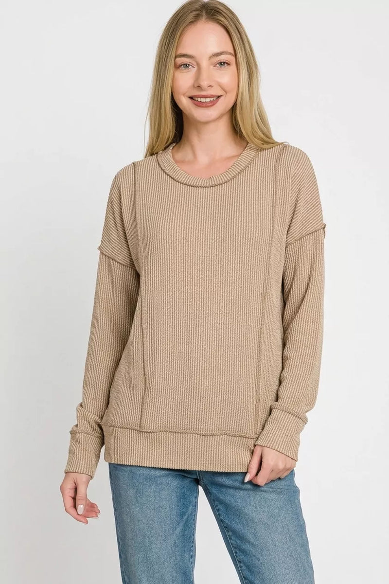 Zenana Corded Rib Long Sleeve Round Neck Top – Hazel Blues®