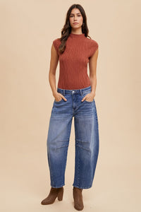 Hazel Blues® |  Annie Wear Mid Rise Barrel Leg Jeans with Pockets