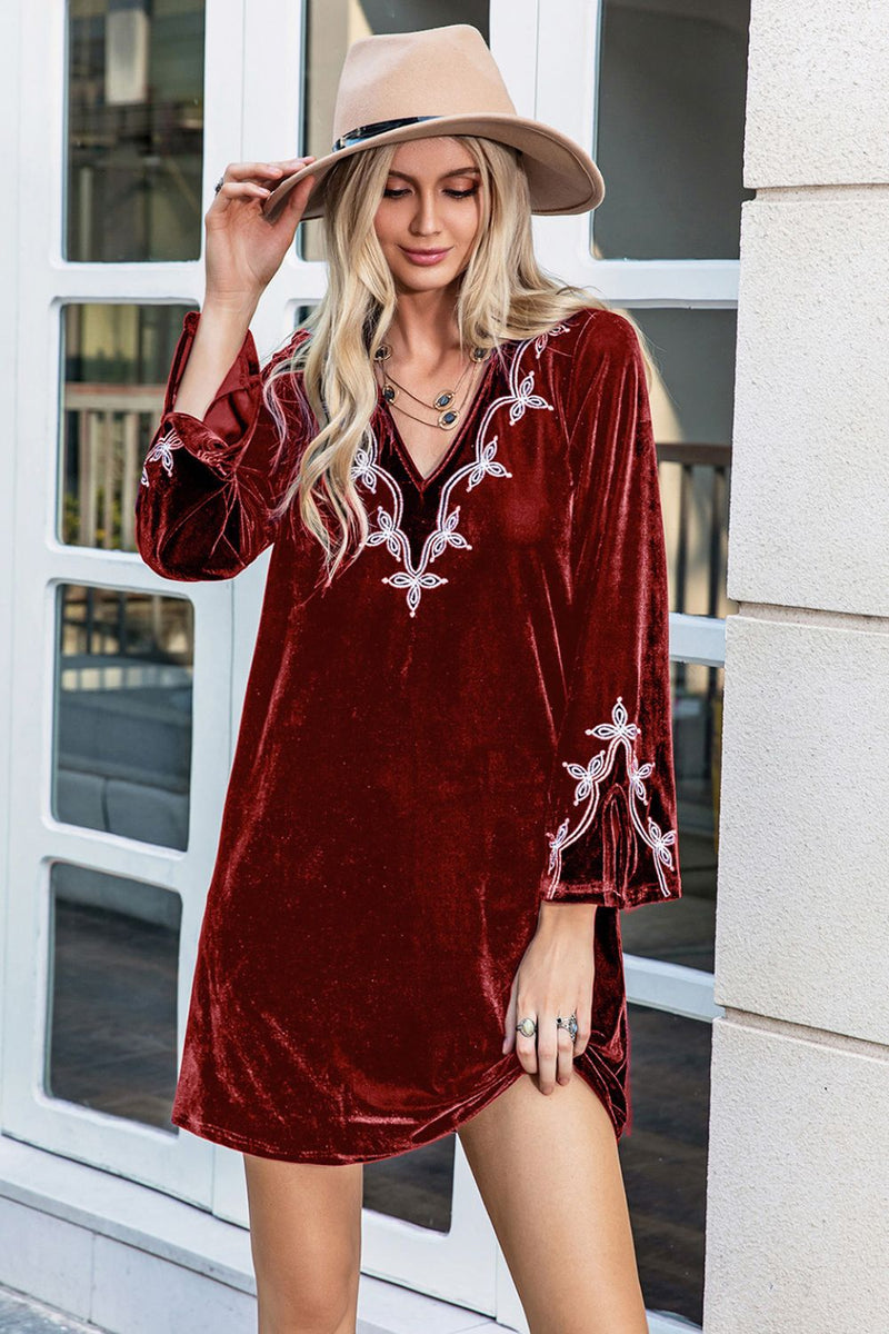 Hazel Blues® |  V-Neck Long Sleeve Mini Dress