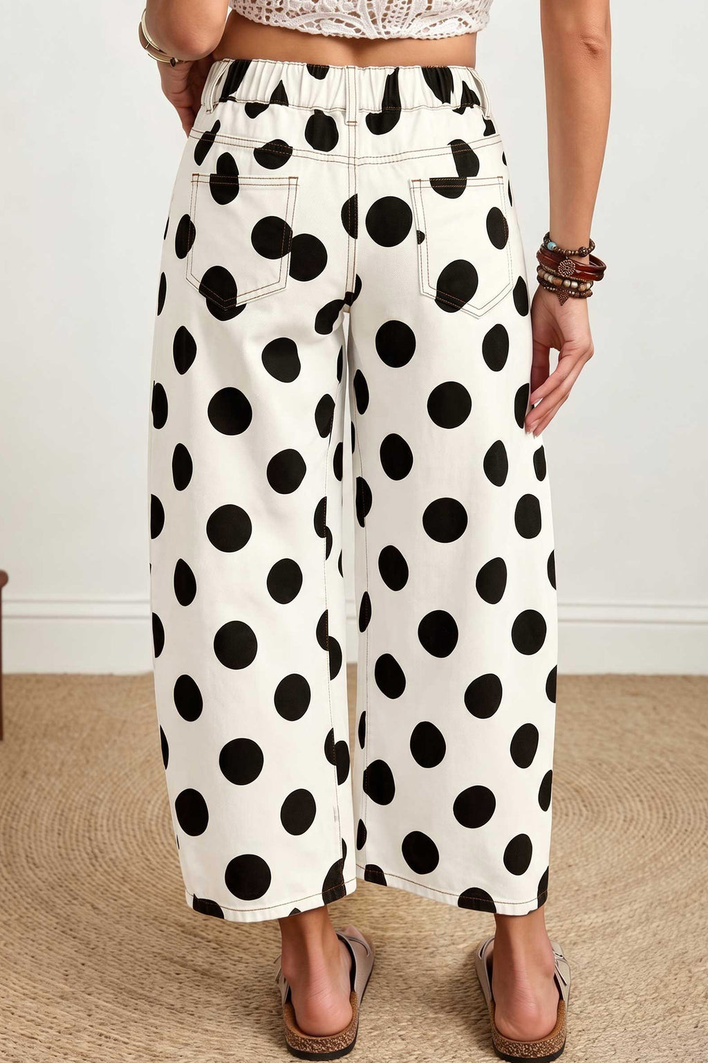 White Polka Dot Barrel Jeans