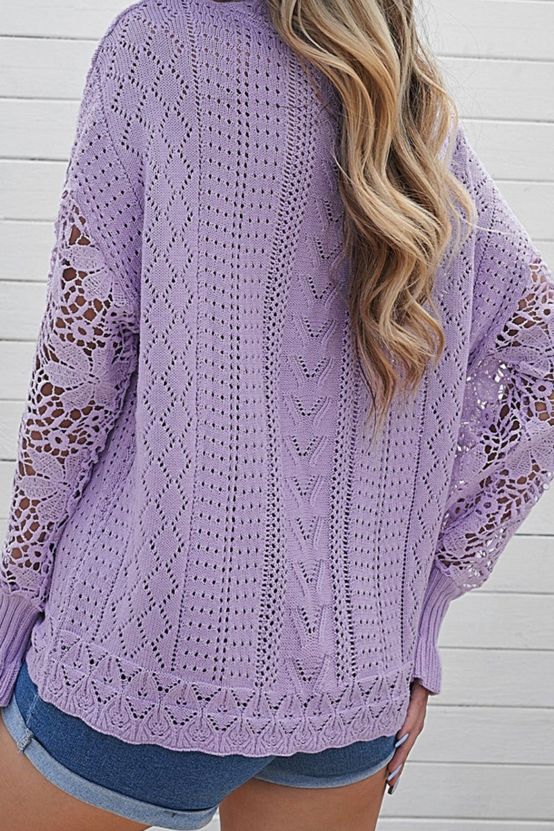 Hazel Blues® |  Openwork Round Neck Long Sleeve Sweater