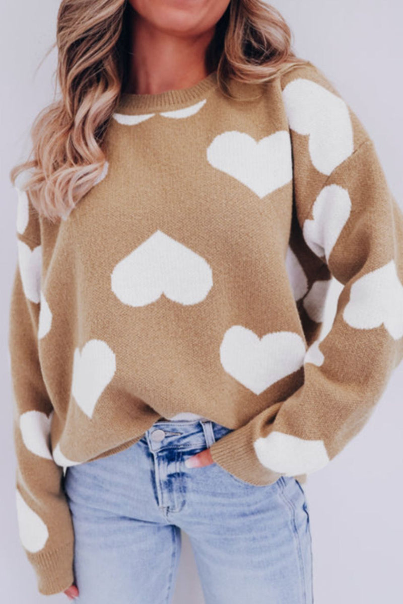 Hazel Blues® |  Heart Round Neck Long Sleeve Sweater