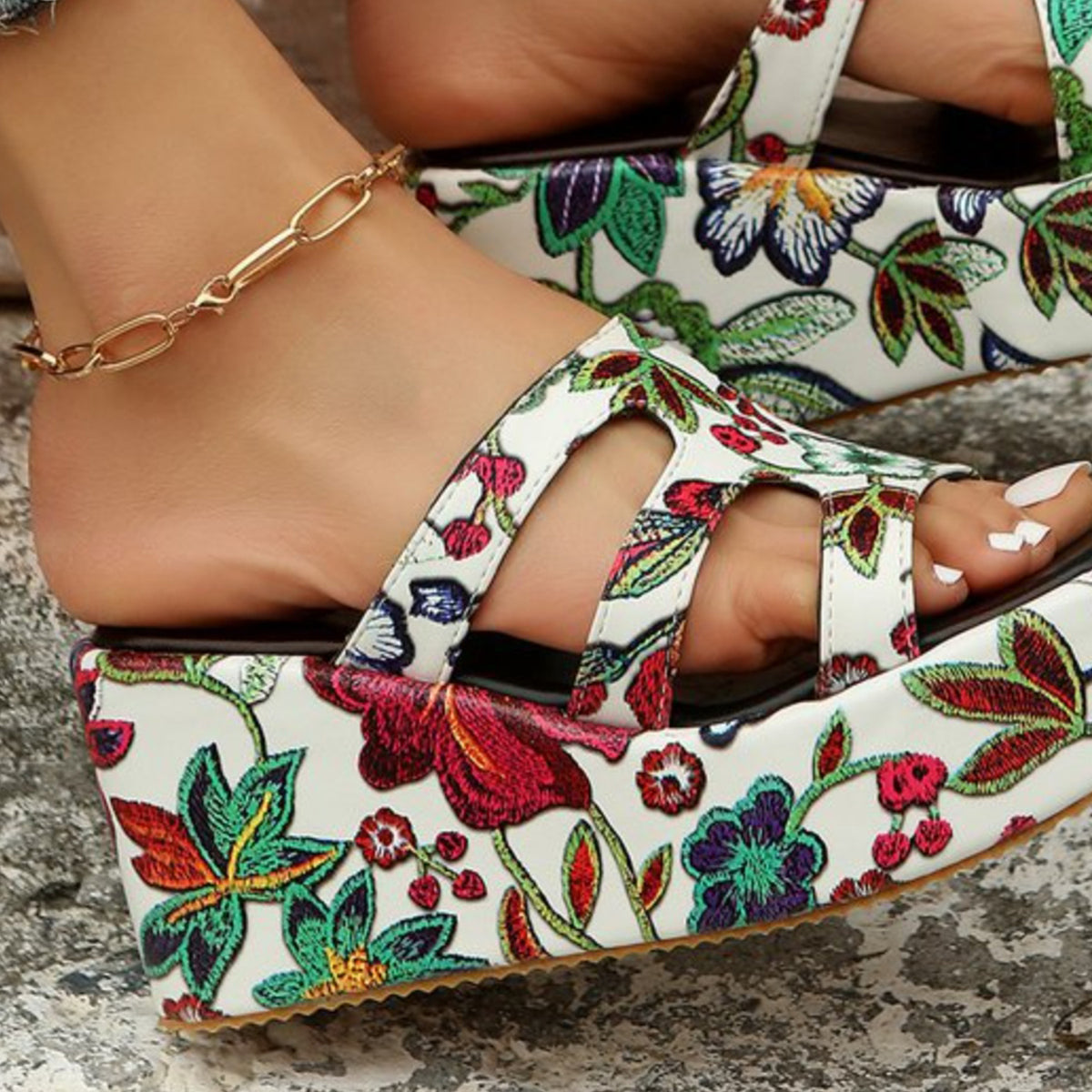 Hazel Blues® |  Cutout Floral Peep Toe Sandals