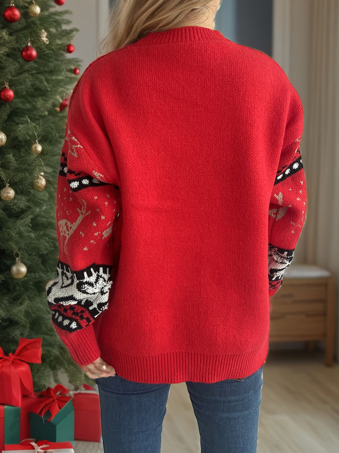 Hazel Blues® |  Christmas Element Round Neck Long Sleeve Sweater