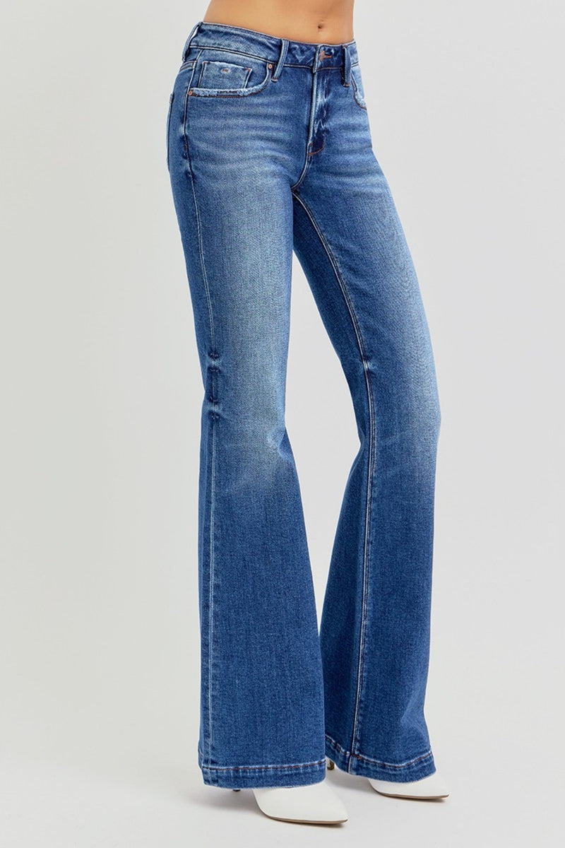 Hazel Blues® |  RISEN Low Rise Flare Jeans with Pockets