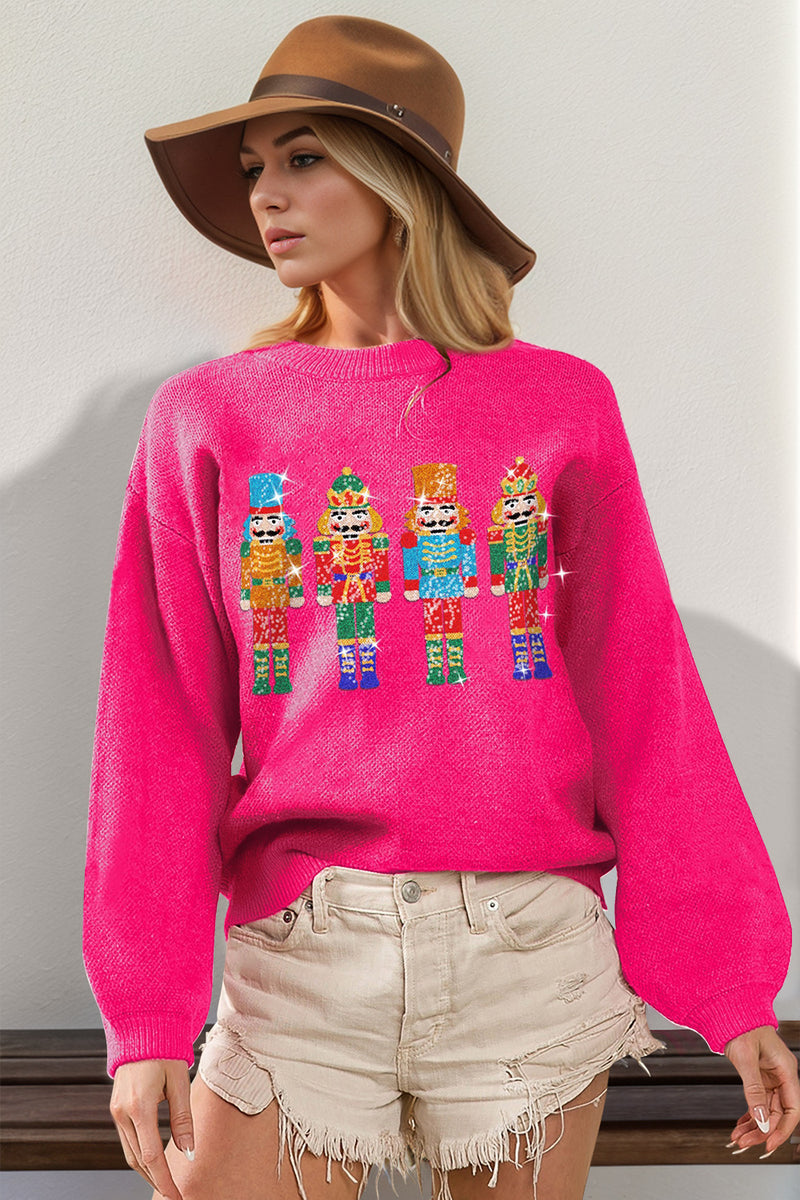 Hazel Blues® |  Double Take Sequin Nutcracker Long Sleeve Sweater