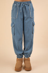 Hazel Blues® |  VERY J Washed Drawstring Jogger Cargo Jeans